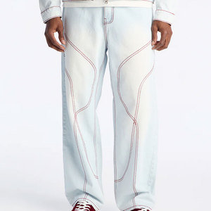 Trendy Pants Men <b>Jean</b> Pants Cotton Breathable Washed Straight Solid Color Denim Pants <b>Elastic</b> <b>Waist</b> Custom <b>Jeans</b> OEM Serviced - Product Image 2