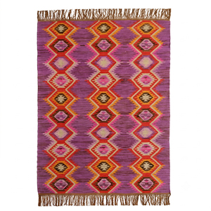 Tapis moderne en laine, motif tribal diamant, coloré, géométrique, tufté à la main, antidérapant, écologique, avec franges, pour - Product Image 1