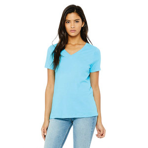 Camiseta de Cuello en V para Mujer, de Primera Calidad, Cómoda, de Tela Jersey Suave, Ajustada, de Manga Corta, Básica, Venta al Por Mayor de Fábrica - Product Image 1