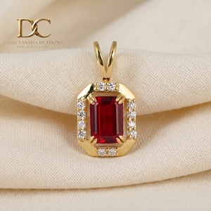 Colgante de Oro Amarillo Sólido de 9K con Diamante Cultivado en Laboratorio y Rubí Color Sangre de Pichón, Certificado por IGI, Joyería Fina para Collar de Mujer - Product Image 1