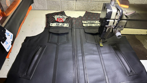 Custom Men's Genuine Leather Biker Vest with Quilted Shoulders and Red Stitching - Product Image 3