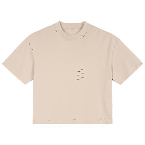 Meilleur T-shirt Boxy Court Oversize pour Homme en Coton French Terry 300 g/m² Gris Vintage Délavé à l'Acide et Effet Soleil, avec Impression Sérigraphique en Relief - Product Image 4