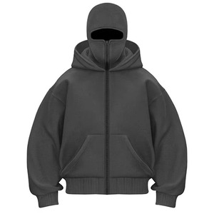 Sudadera con capucha unisex de algodón 100% con cremallera completa, estilo vintage, oversize, para hombre, venta al por mayor - Product Image 2