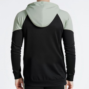 Survêtement en molleton respirant pour homme, sweat à capuche zippé intégral noir et vert menthe, vêtement décontracté en polyester et coton, coupe classique pour l'hiver - Product Image 5