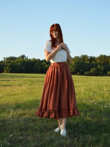 Jupe longue boutonnée à encolure croisée avec poches, respirante et écologique, taille naturelle pour femme - Product Image 4