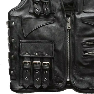 Premium Men's Genuine Leather <b>Utility</b> <b>Vest</b> - Multi-Pocket Biker Waistcoat with Buckle Hardware - Product Image 5