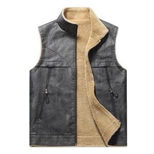 Gilet en cuir pour homme, automne-hiver, épais, polaire, chaud, col montant, sans manches, fermeture éclair, décontracté, polyvalent, veste pour homme - Product Image 3