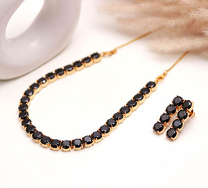 Elegant Black Onyx <b>Necklace</b> Set 22K Gold Plated Indian Bridal Jewelry Traditional Wedding Jewelry Gift for Her - Product Image 1