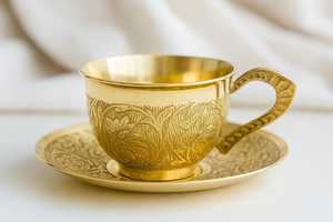 Brass <b>Cup</b> and <b>Saucer</b> Set with Opulent Shine and Graceful Silhouette for Weddings, Celebrations, and Family Gatherings - Product Image 3