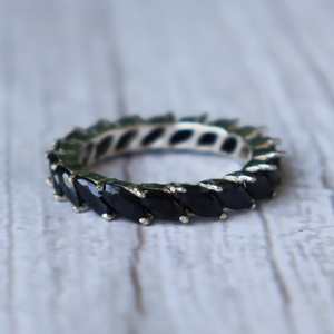 Bague éternité en onyx noir, argent sterling 925, pierre précieuse marquise, style Art Déco vintage, bijoux fins, cadeau pour femme - Product Image 5