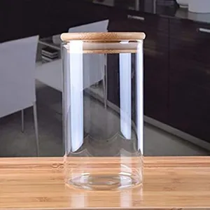 Household Wholesale Thickened High Borosilicate Heat Resistant Glass <b>Spice</b> Storage <b>Jar</b> With Acacia Wood Lid - Product Image 1