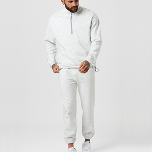 Survêtement décontracté gris uni pour homme, 100 % coton respirant, sweat-shirt à demi-zip avec poches latérales, idéal pour l'automne - Product Image 1