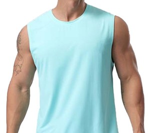 Men's Navy <b>Blue</b> Cotton Tank <b>Top</b> O-Neck Sleeveless Knitted Solid Casual Muscle <b>Vest</b> Wear - Product Image 2