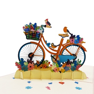 EOM EOD Bike Flowers 3D Pop Up Card Kirigami Vente en gros Viet Nam Fabricants Fleurs en papier faites à la main Carte de voeux Carte cadeau