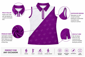 Polo sans manches pour femme, best-seller, color block violet et blanc, tricoté, style sportif, pour le golf, fermeture boutonnée, 100 % polyester - Product Image 5