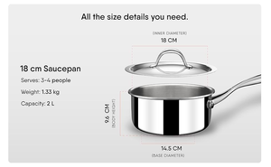 Sartén para Té de Acero Inoxidable de 18 cm con Tapa |   Olla para Salsas de 2L, Triple Capa, Venta al Por Mayor - Product Image 6