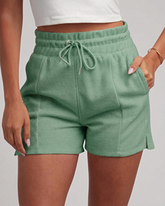 Shorts de sport décontractés pour femmes, respirants, coupe droite, en molleton, avec taille haute à cordon de serrage, pour le jogging et la course à pied - Product Image 1