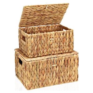 Cesta de Almacenamiento de Jacinto de Agua Hecha a Mano, Resistente, Rectangular, Cesta de Lavandería, Forma Redonda, Estilo Boho, Venta al Por Mayor - Product Image 1