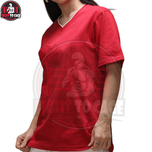Camiseta de Algodón Ligero Premium para Mujer, Cuello en V, Personalizada, con Ribete en Contraste Rojo, Corte Regular, Manga Corta, Estilo Casual de Verano - Product Image 2