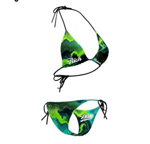 Sexy Custom Logo Neon Green Marble Print <b>Bikini</b> <b>Set</b> Wholesale Sublimation Halter <b>Triangle</b> 2 Piece Swimsuit Brazilian Beachwear - Product Image 3