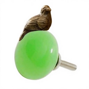 Poignée de meuble ronde en forme d'oiseau, en résine verte, bois et métal, moderne, pour tiroir de cuisine, écologique, installation facile - Product Image 5