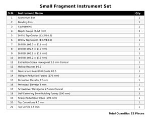 Ensemble complet d'instruments pour petits fragments, de qualité supérieure, en acier inoxydable, pour chirurgie orthopédique et traumatologie, manuel inclus - Product Image 6