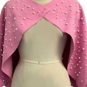 Pink Pearl Capelet Women Beaded Short Sleeve Elegant Evening <b>Shawl</b> Formal Party Fashion <b>Wrap</b> Cover Up Boutique Style - Product Image 1