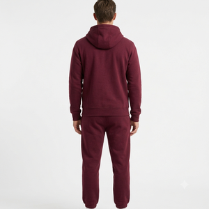Sudadera con Capucha Unisex Color Borgoña, Cierre de Cremallera, Manga Larga, Color Sólido, Informal, con Bolsillos Laterales, Corte Regular, para Otoño - Product Image 2