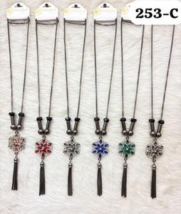 PingBling Wholesale Oxidized Black <b>Long</b> Chain <b>Necklace</b> with Multicolor Floral Stone Pendant and Tassel for Women - Product Image 1