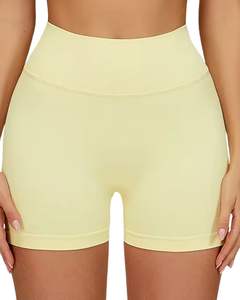 Ensemble soutien-gorge sans couture et short taille haute pour femme, jaune clair, doux, extensible, respirant, shapewear, vêtements de sport, ensemble de fitness - Product Image 4