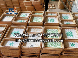 ถาดเสิร์ฟหวายทำมือรักษ์โลก ดีไซน์ชั้นเดียว ประดับมุกหรูหรา ปลอดภัยสำหรับอาหาร เหมาะสำหรับห้องรับประทานอาหาร ห้องนั่งเล่น และห้องน้ำ - Product Image 2