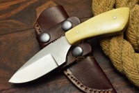 Couteau de chasse à lame fixe en acier au carbone fait main, manche en os, manche intégral, pour survie en extérieur et camping, avec étui en cuir – Offre Spéciale DIY OEM