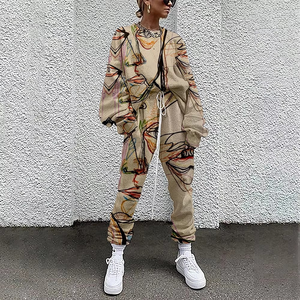 Women 2 Piece Sets <b>Pullovers</b> Clothing Long Sleeve Abstract Print Female Tops and Elastic Waist Pants Casual Streetwear Tracksuit - Product Image 5