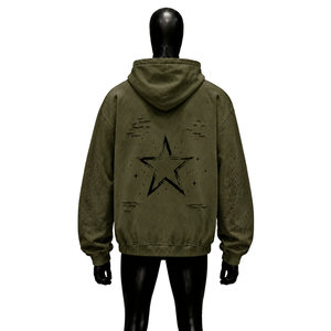 เสื้อฮู้ดดี้โอเวอร์ไซส์สีเขียวมะกอก ลายกราฟิกชนเผ่า สไตล์สตรีทแวร์ ทรงไหล่ตก เสื้อผ้าพรีเมียม คุณภาพการตัดเย็บเยี่ยม - Product Image 2