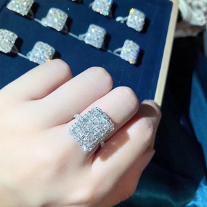 Luxury Rectangular Cluster Moissanite <b>Ring</b> <b>925</b> <b>Silver</b> Iced Out Statement <b>Ring</b> Women Engagement Jewelry - Product Image 2
