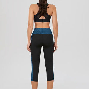 Women's High Waist Capri <b>Leggings</b> Black Blue Color Blocked Knitted Spandex Stretch Sporty All Seasons - Product Image 6