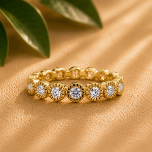 Bague de mariage unique en or jaune 14 carats avec diamants de laboratoire ronds sertis sur toute la surface, bijoux personnalisés, vente en gros directe usine - Product Image 1