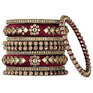 Gold Plated Handmade Faux Kundan Studded Silk Thread Ethnic Bangles Jewellery for Women Fashion Bangles For Girls Festive - Product Image 4