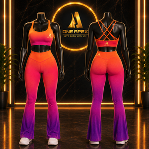 Custom Women Ombre Yoga Set <b>Flare</b> <b>Leggings</b> Sports Bra Gym Fitness Activewear Workout Suit Quick Dry Wear - Product Image 4