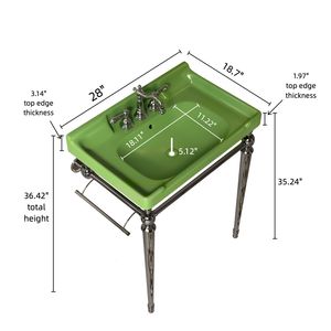 Lavabo da Bagno VICI in Ceramica Verde da 28 Pollici, Montaggio a Parete, 3 Fori Pre-Forati per Rubinetto, Rubinetto Indipendente in Acciaio Inox - Product Image 5