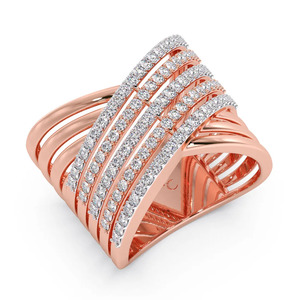 แหวนประดับเพชรทรงกากบาทหลายแถวสีโรสโกลด์ - Product Image 1