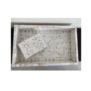 Plateau en nacre à motif de feuille, finition miroir blanc, plateau de service pour desserts, plateau en nacre de qualité supérieure - Product Image 1