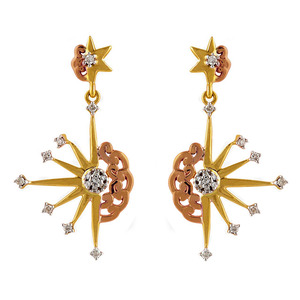 14KT Yellow Gold Celestial Star & Sun Lab Grown Brilliant Cut <b>Diamond</b> Drop <b>Earrings</b> for Women | Elegant Designer <b>Dangle</b> <b>Earrings</b> - Product Image 1