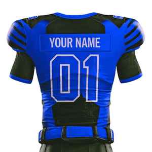 Maillot de football américain personnalisé unisexe col en V manches courtes noir bleu sublimé anti-humidité maille régulière uniforme - Product Image 5