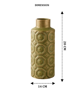 2025 Best Seller Modern <b>Ceramic</b> <b>Vase</b> Matte Green Geometric Pattern Tabletop Decor 8-16 Inches - Product Image 5