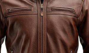 Veste en cuir véritable marron de qualité supérieure pour homme, style moto, col montant, fermeture éclair, pour l'automne - Product Image 3