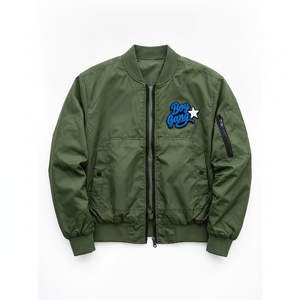 Chaqueta Bomber Verde Bordada Boy Gang para Hombre, Estilo Urbano, Cierre de Cremallera, Cuello Alto, Ropa de Otoño - Product Image 1