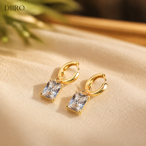 Radiant Cut Diamond Hoop <b>Earrings</b> Trendy 18K Vermeil Yellow Gold <b>Wedding</b> Party Birthday Gift Jewelry - Product Image 1