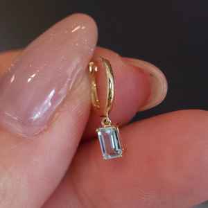 Boucles d'oreilles uniques en aquamarine, argent sterling 925, plaqué or 14 carats, faites à la main, bijoux fins personnalisés, cadeau pour femmes - Product Image 4