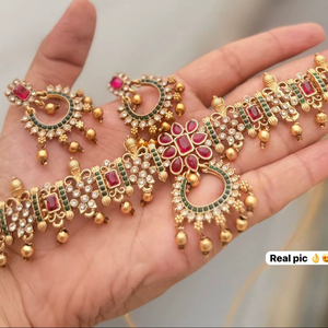High Quality Latest Designed Ethnic Traditional Temple Design Flower Bridal Engagement Wedding Anniversary Party Choker <b>Set</b> - Product Image 2